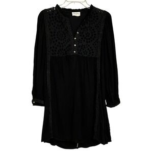 Allie Rose Black Tunic Top‎ Small Long Sleeve Eyelet Trim Cottagecore Whimsygoth